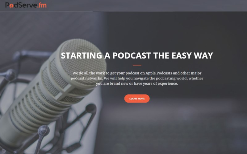 Image of the PodServe website with the statement that says staring a podcast the easy way