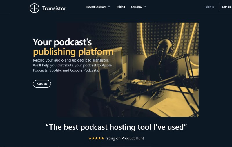 Image of the fromt page of the Transistor podcast hosting website